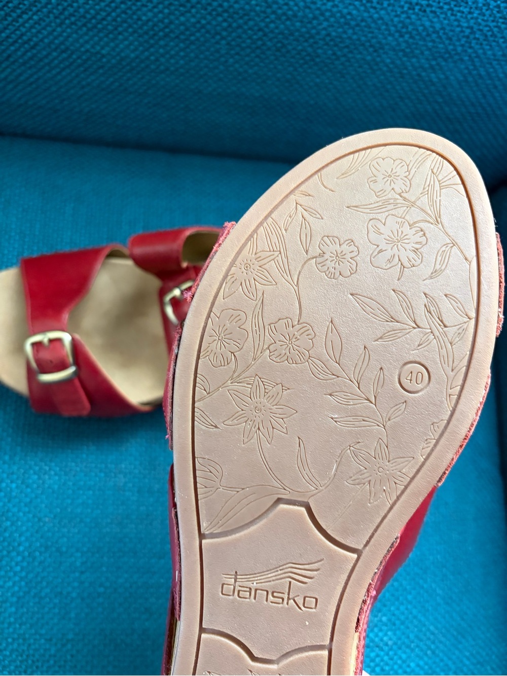 Dansko Red Leather Double-Buckle Slide Sandals for Women - Picture 5 of 6